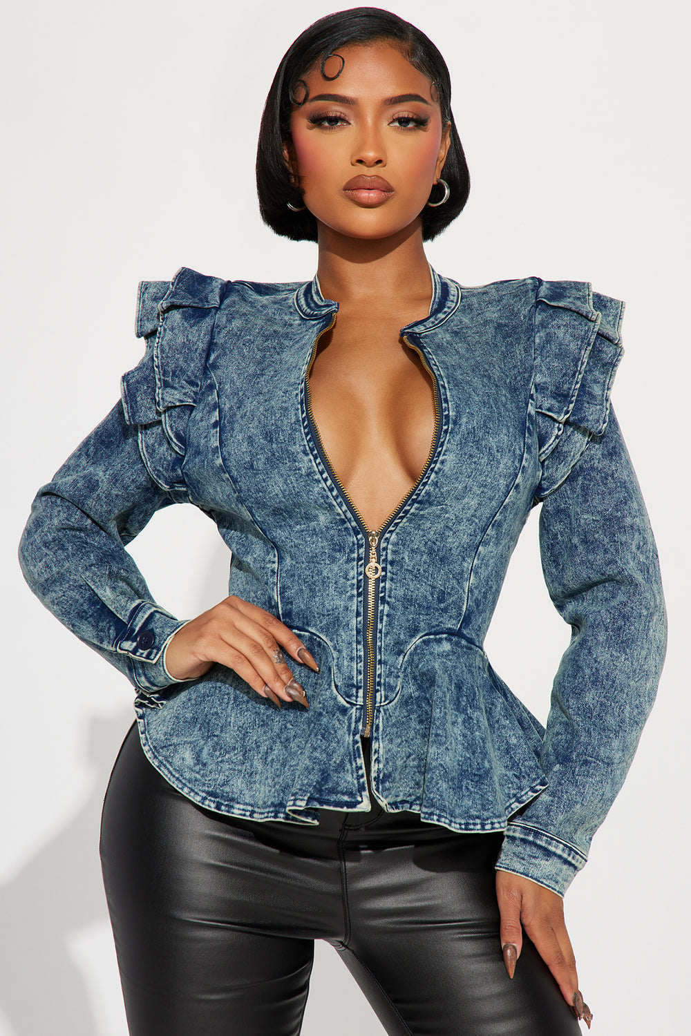 Peplum Jacket - Medium Blue Wash