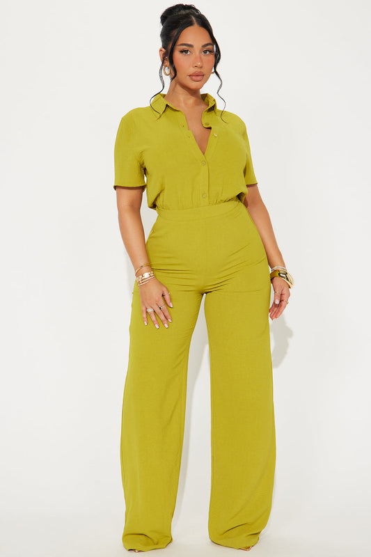 Short Sleeve Jumpsuit - Chartreuse