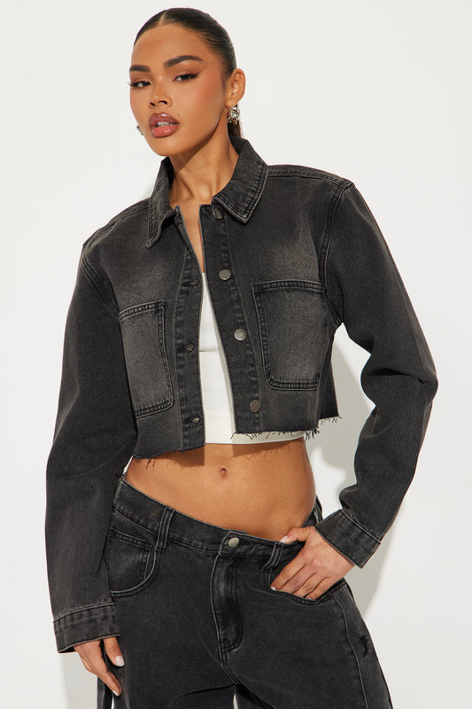 Lauryn Cropped Denim Jacket - Black Wash